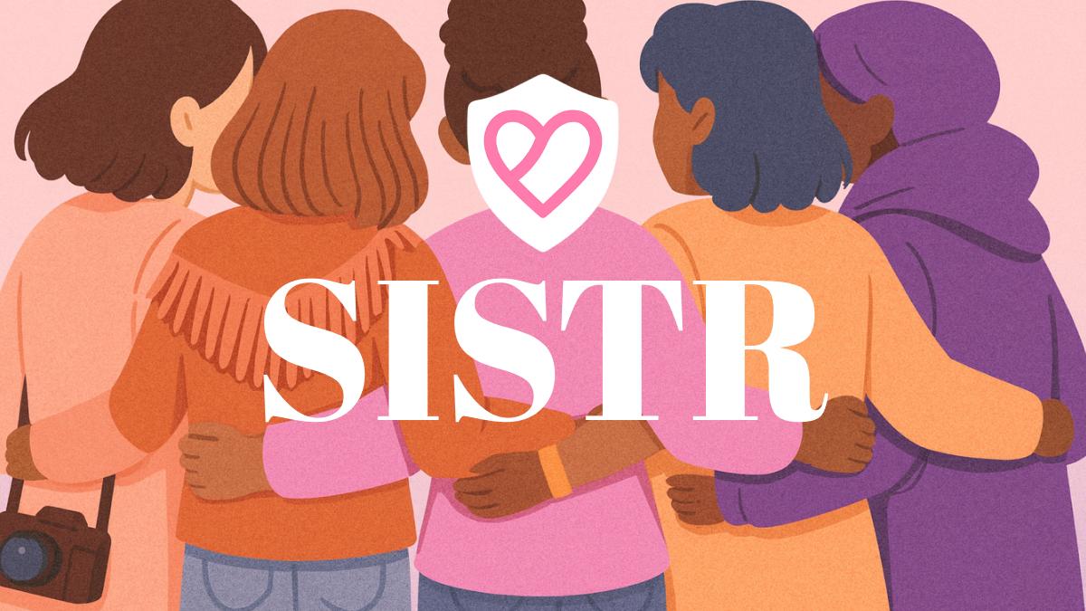 A group of illustrated women with their arms around each other's shoulders.